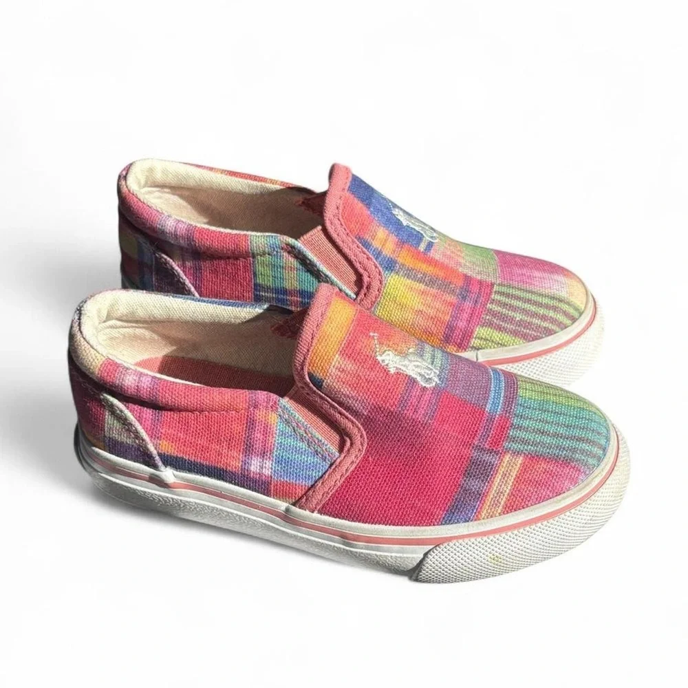 Kids Toddler Polo Ralph Lauren Keaton Slip On Madras Multicolor Plaid Shoes